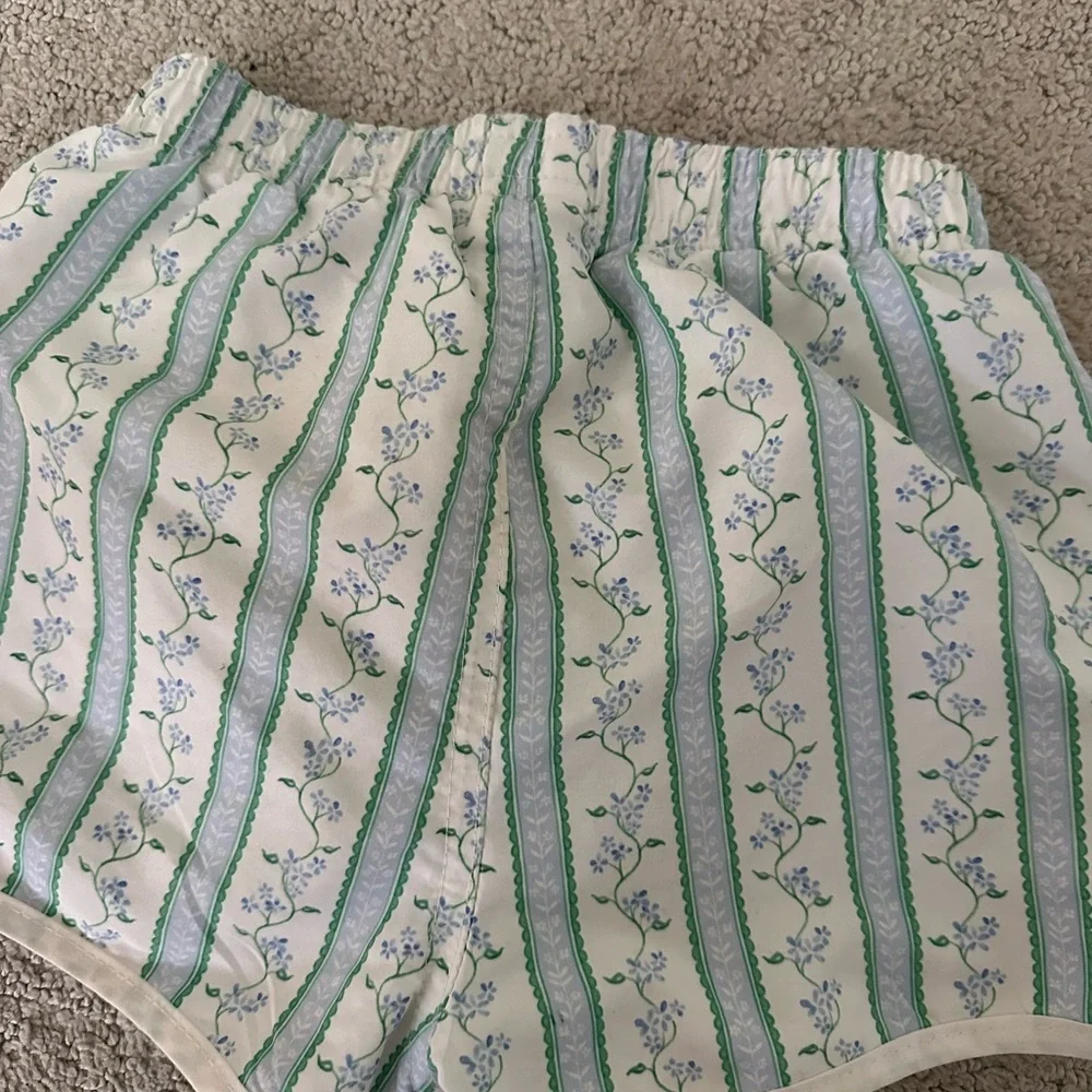Light Blue & Green Floral Stripe Boys Trunks